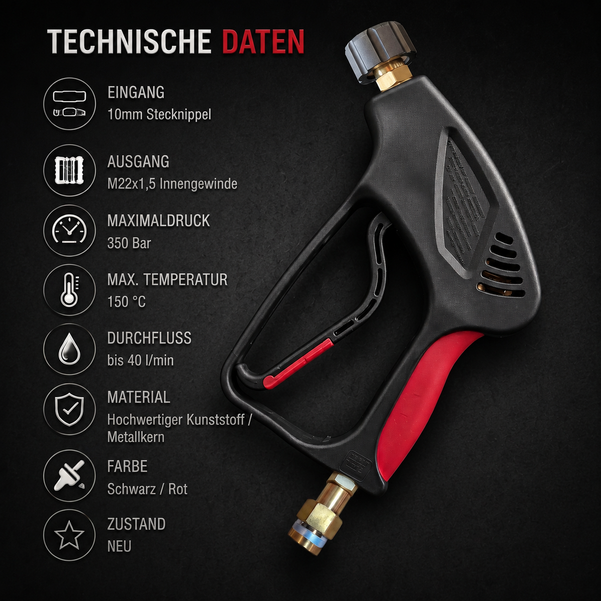 Hochdruckpistole für 10-mm-Stecknippel – M22 AG oder IG – M22 × 1,5 Innengewinde