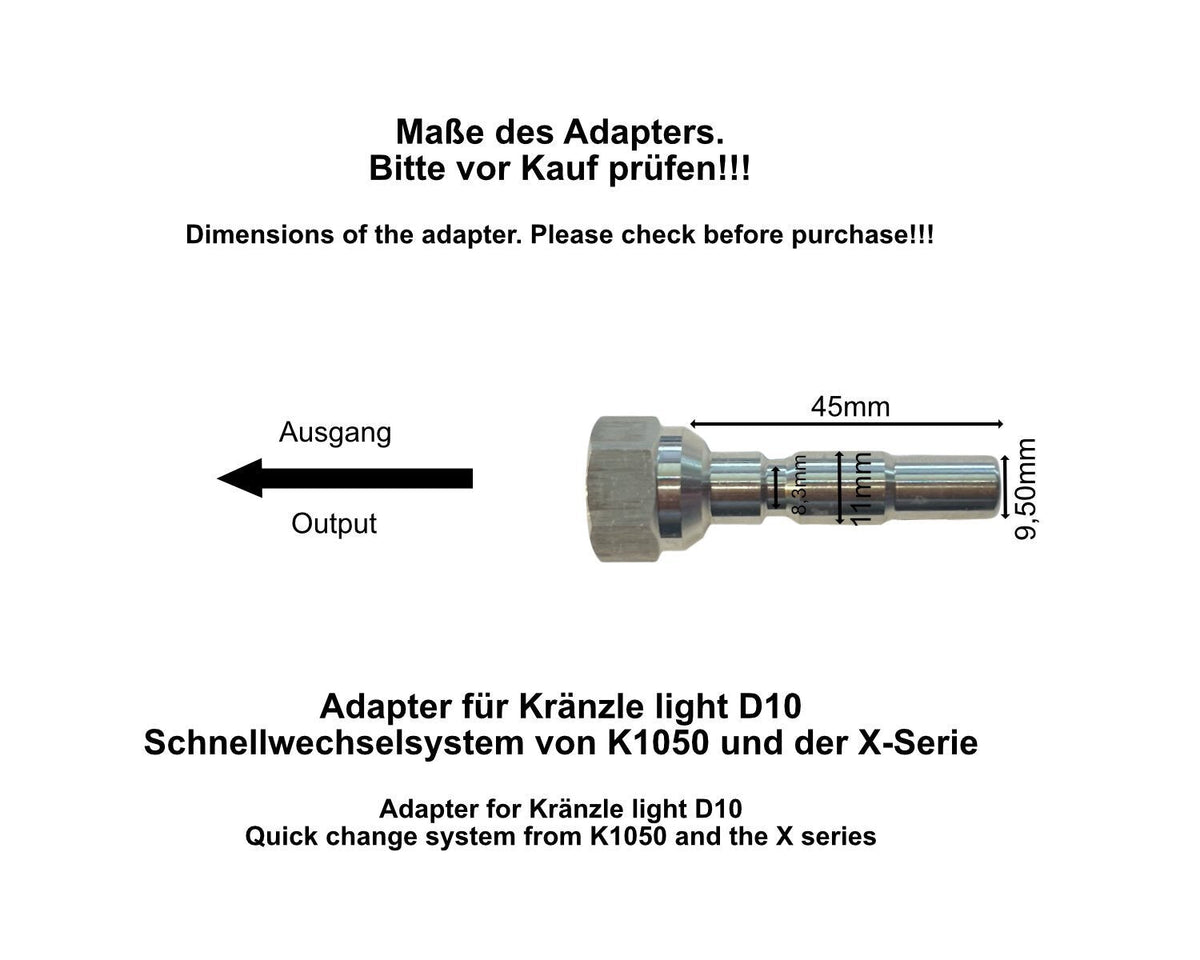 Stecknippel D10 auf M22 × 1,5 AG – passend für Kränzle light line – Anschlussdetail