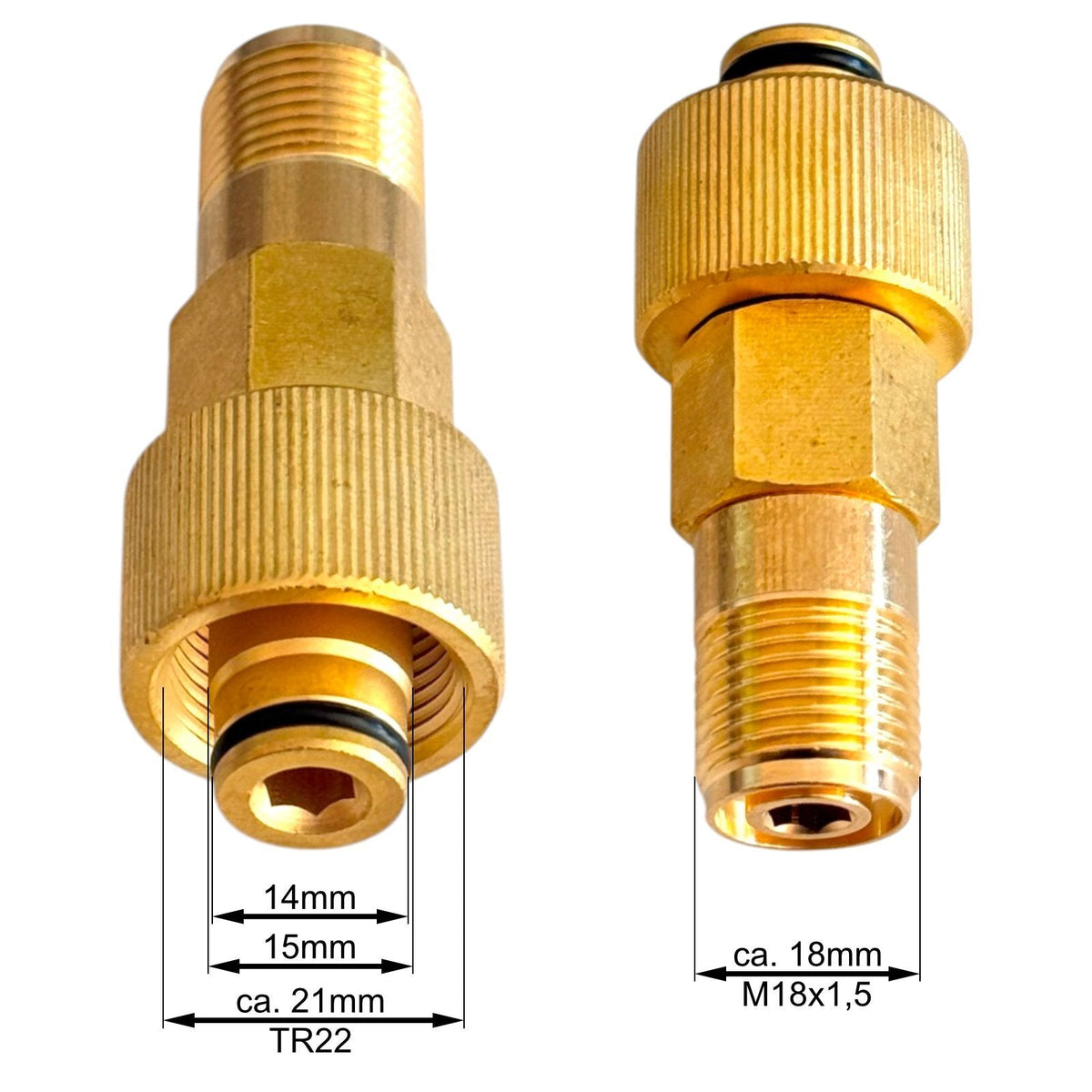 Hochdruckadapter TR22 IG auf M18 × 1,5 AG – Messing – Anschlussdetail