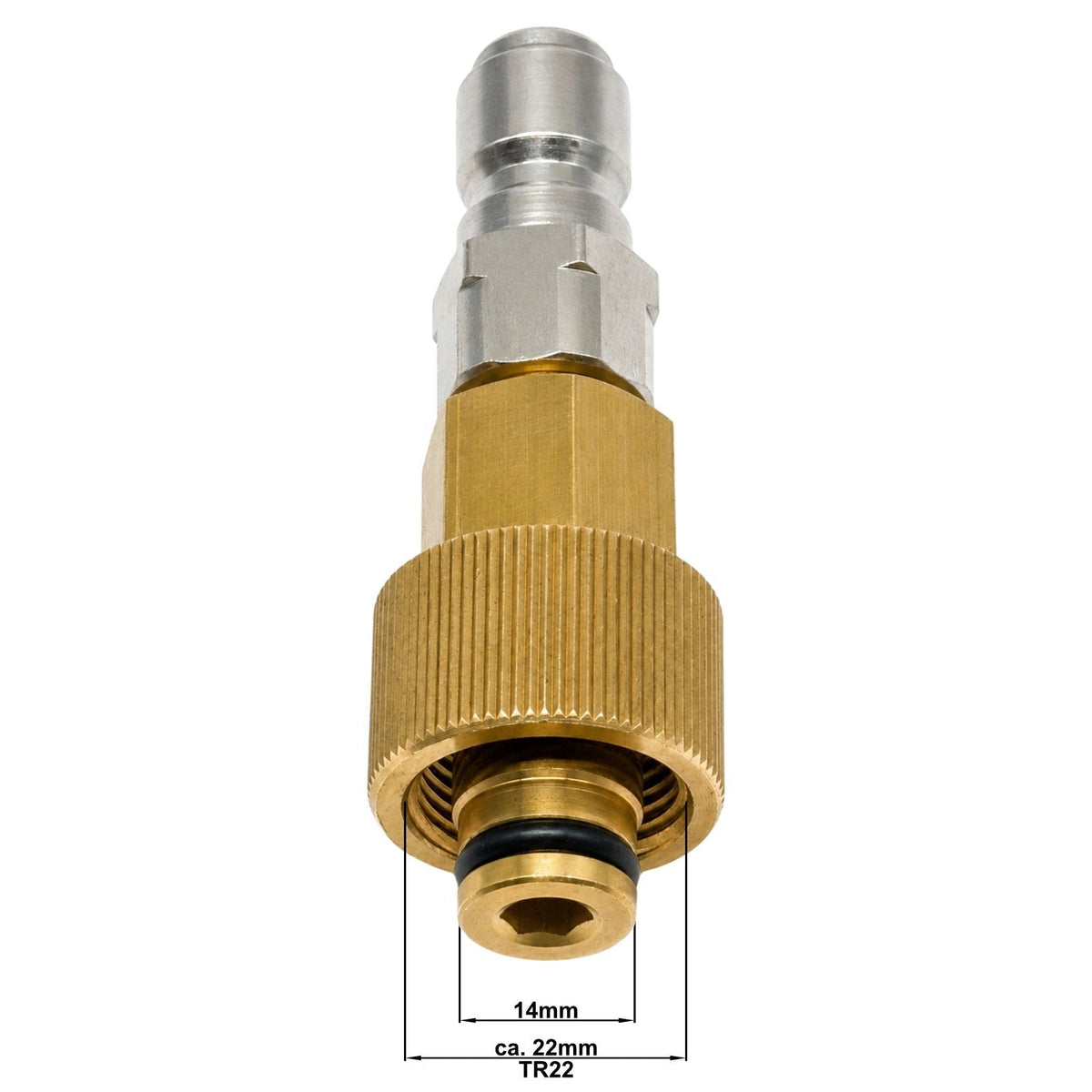 Hochdruckadapter TR22 IG auf 3/8-Zoll-Schnellkupplung – Stecker – Detailansicht